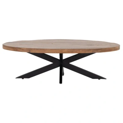 Afbeelding van Giga Meubel Salontafel Ovaal Mangohout IJzer 130x70x40 Mansour