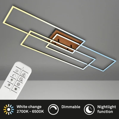 Afbeelding van Briloner Leuchten Plafondlamp LED, Dimbaar, LED met afstandsbediening, Frame, Kleurtemperatuur instelbaar, Zwart hout, 1165x330x100 mm