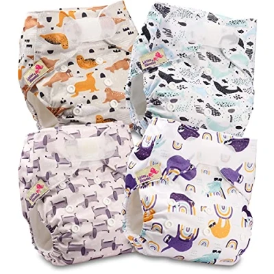 Afbeelding van Littles and Bloomz Herbruikbare baby pocketluier, standaard drukknoop, 4 luiers, FLV2 0401