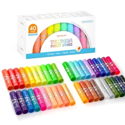 Afbeelding van Tempera Verfstokken, 40 Kleuren Solid Verf voor Kinderen, Super Sneldrogend, Werkt Geweldig op Papier Hout Glas Keramisch Canvas