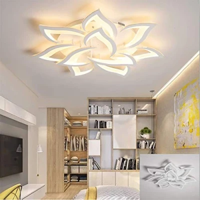 Afbeelding van Moderne LED Plafondlamp Dimbaar Woonkamer Creatief Bloemvorm Ontwerp Acryl Metalen Bloemblaadje Kroonluchter met Afstandsbediening Slaapkamer Kinderkamer Verlichtingsarmaturen,10 heads