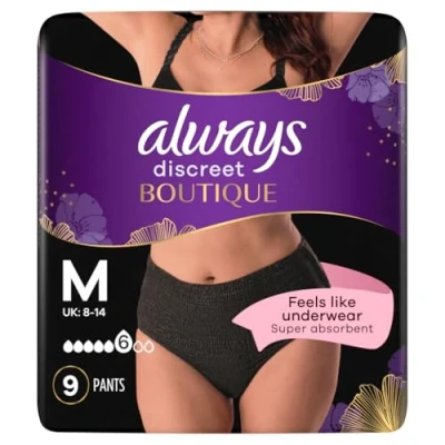 Afbeelding van Always Discrete Boutique Incontinentie Broek Vrouwen, Medium, Plus, 9 Hoge Absorbentie Broek, Geurneutralisator, Jurk Maat 10 16, Voor Gevoelige Blaas
