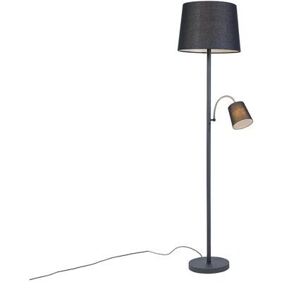 Afbeelding van QAZQA Klassieke vloerlamp zwart met zwarte kap en leeslampje Retro