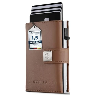 Afbeelding van SF SCOFIELD Trinity Slim Wallet met muntvak, premium creditcardhouder voor heren, 10 12 kaarten, RFID bescherming, portemonnee mannen, smart wallet, Bruin Zilver, S Münzfach, Modern
