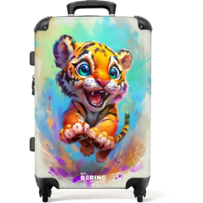 Afbeelding van NoBoringSuitcases.com® Kinderkoffer groot Kindertrolley koffer Tijgerwelp Kleurrijk Rolkoffer lichtgewicht Reiskoffer met 4 wielen Grote trolley XL 20 kg bagage