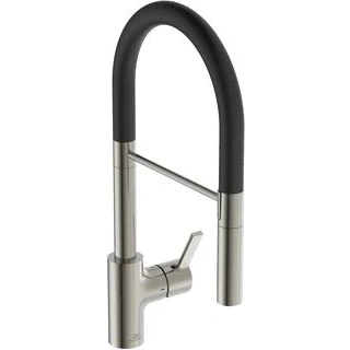 Afbeelding van Ideal standard gusto 1 gats keukenkraan met semi pro uitloop handdouche 2 functies voorsprong 22 5cm silver storm zwart bd417gn