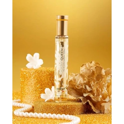 Afbeelding van adopt GOLDEN QUEEN 30 ml eau de parfum damesgeur jasmijn, kokosbloesem, houtachtige vanille, sprankelende noten, bloemenboeket, Made in France, luxe geur, voor speciale gelegenheden, adopt: