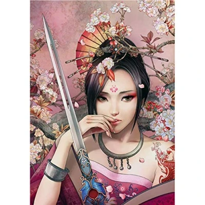 Afbeelding van DIY 5D Diamond Painting Kits, by Numbers for Adults Full Japanese Girl Rhinestone Embroidery Cross Stitch Arts Craft Canvas Wall Decor 30x40cm