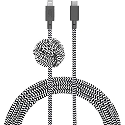Afbeelding van Native Union Night Kabel 3m Ultra sterke USB C naar Lightning [MFi gecertificeerd] Duurzame hoge snelheid oplaadkabel met verzwaarde knoop compatibel iPhone 14, 13 en eerder (zebra)
