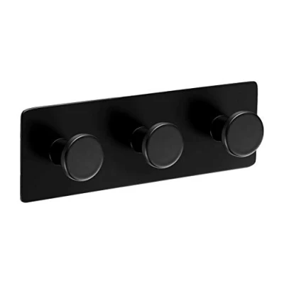 Afbeelding van Ambrosya Handdoekhouder zonder boren haken zelfklevend badkamer accessoires decoratie handdoekhaken kledinghaken muur garderobe keuken (roestvrij staal (zwart), 1 x 3)
