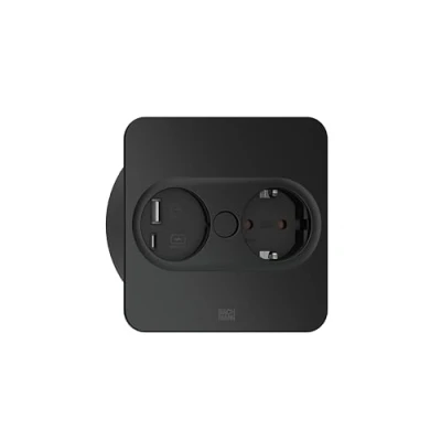 Afbeelding van Bachmann inbouw stopcontacten twist 2 1x 230v ra usb a c chrgr 2m stekker los bijgeleverd vierkant zwart mat 946 105