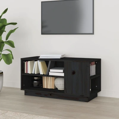 Afbeelding van Tv meubel 80x35x40,5 cm massief grenenhout zwart