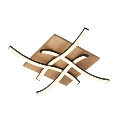 Afbeelding van BRILONER LED plafondlamp vintage met golfvorm, warm wit licht, houten basis, plafondlamp, lamp, woonkamerlamp, slaapkamerlamp, keukenlamp, 47,5x47,5x8,5 cm, zwart hout