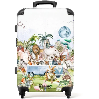 Afbeelding van NoBoringSuitcases.com® Kinderkoffer 60 liter Grote koffer Waterverf dieren Natuur Kinderen Jongen Reiskoffer Trolley kind jongens 20 kg bagage 66 cm Hardcase Medium TSA slot