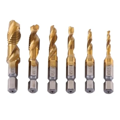 Afbeelding van Set van 6 schroefdraadtappen, boorboor, metrische schroefdraad M3 M10, met coating HSS en 1/4 inch tapbits, zeshoekige schacht voor het strikken verschillende draden