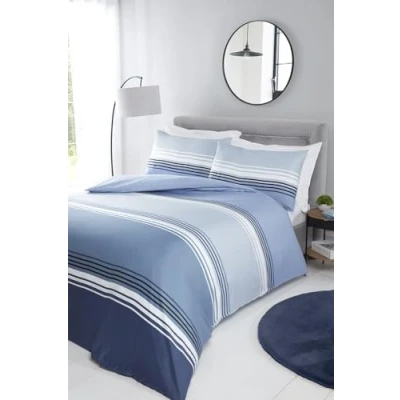 Afbeelding van Rapport Home Blauw Gestreepte Microvezel Eenpersoons Dekbedovertrek Set Zachte Chicago Strijkvrij Beddengoed