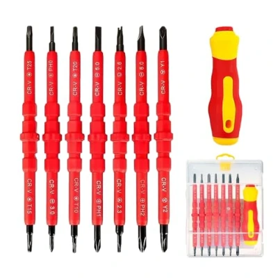 Afbeelding van 1 set 7 in geïsoleerde schroevendraaierset, multifunctionele magnetische schroevendraaier, elektrische reparatieset