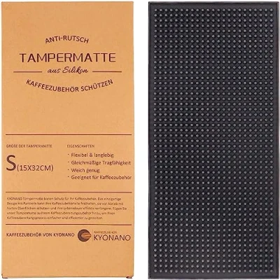 Afbeelding van KYONANO Tampermat, tampingsmat van premium siliconen, koffiestampermat, antislip, espresso tampermat voor zeefdrager, tamperplank, 15 x 32 cm (zwart)