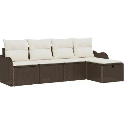 Afbeelding van vidaXL 5 Delige Tuin Sofa Set met Kussens Bruin Poly Rattan