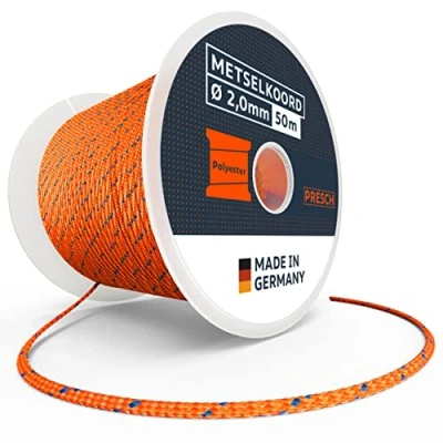 Afbeelding van Presch Metselkoord 50m ⌀2,0mm Polyester Scheurvast, weerbestendig richtkoord met spoel Knoopvast bouwkoord Extreem duurzaam en hoge kwaliteit
