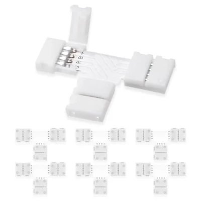 Afbeelding van UBRAVE LED Strip Connector, 6 stuks 4 Pin 10mm Light Conner 10 mm Stripe connector adapter, voor 5050/3528 Multi color zonder solderen, T vorm