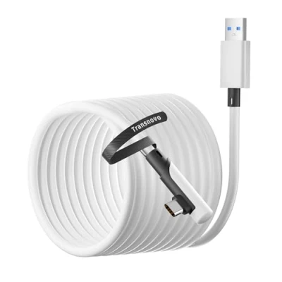 Afbeelding van TRANSNOVO Verbindingskabel 16ft compatibel met Meta/Oculus Quest 3, 2/Pro/Pico 4 Accessoires en PC/SteamVR, 5Gbps Hoge Snelheid PC Gegevensoverdracht USB 3.2 Gen 1 A C Link Kabel voor VR H