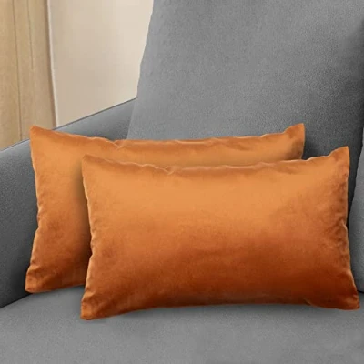Afbeelding van Komfortec Set van 2 fluwelen kussenslopen, 30 x 50 cm, sierkussensloop, kussensloop, slaapkamer, decoratieve kussenhoes en bankkussenhoes met ritssluiting, oranje