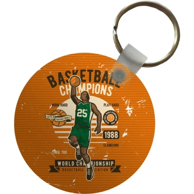 Afbeelding van Sleutelhanger Mancave Basketbal Mannen Vintage Plastic Rond Uitdeelcadeautjes Vaderdag cadeau Geschenk Cadeautje voor hem Tip