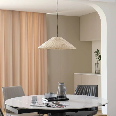Afbeelding van Lindby hanglamp 1licht Rotan, ijzer E27 licht hout, zwart