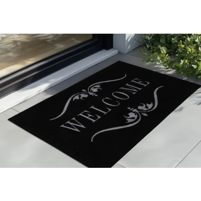 Afbeelding van Wasbare Deurmat Binnen Welcome Anti slip &amp; Absorberend, Voor Hal of Entree Zwart 45x75 cm Rechthoek Polyamide Tapijtenloods