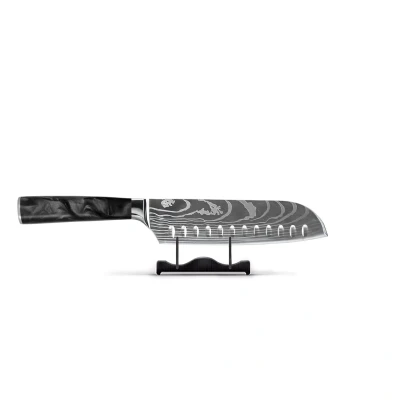 Afbeelding van Japanse Damascus Print Onyx Epoxy Santoku mes (18cm)