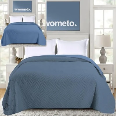 Afbeelding van wometo sprei 170x210 cm OekoTex microvezel overtrek groen lichtgrijs gewatteerd omkeerbaar design XXL sofa bed