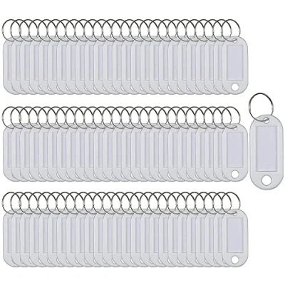 Afbeelding van sleutelhangers SENRISE 100 stuks plastic ID tags naamlabels bagage labels met splitring sleutelhanger (wit)