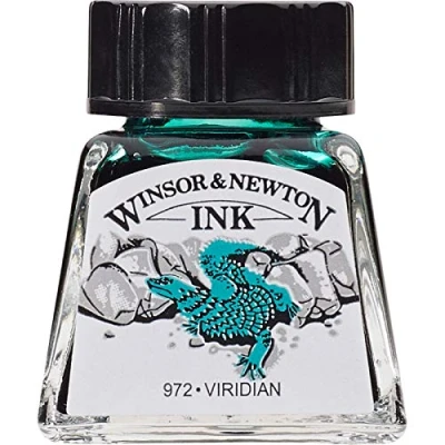 Afbeelding van Winsor &amp; Newton 1005692 Drawink Ink tekeninkt voor kalligrafen, illustratoren, grafici, kunstenaars waterbestendige kleuren, uitstekende transparantie 14ml fles, Viridian