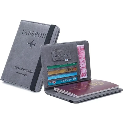Afbeelding van Paspoort Hoesje RFID Reisportemonnee Paspoorthouder Pasjeshouder Paspoorthoes Travel Wallet Anti Skim Grijs