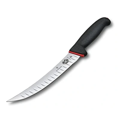 Afbeelding van Victorinox Fibrox Dual Grip Slachtmes, Swiss Made, gekruiste kop, gebogen, smal lemmet, zwart