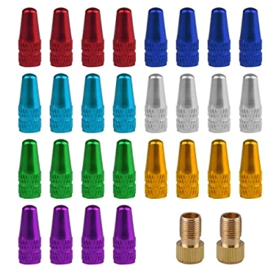 Afbeelding van QEEQPF Verpakking met 28 stuks gekleurde ventieldoppen, fietsaccessoires, ventielplugin, bandenventieldoppen, aluminium stofafdekkingen, 2 converteerbare kopadapters, gebruikt voor de meeste fietsen