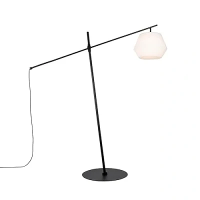 Afbeelding van QAZQA Design buiten vloerlamp zwart met witte kap IP44 Robbert