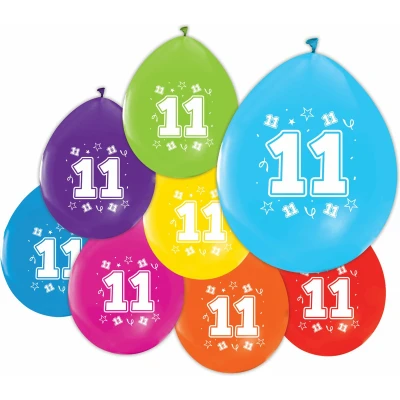 Afbeelding van Globos Ballonnen 2 zijdig Geprint Cijfer 11, 8st.