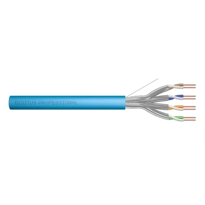 Afbeelding van DIGITUS 305 m Cat 6A Netwerkkabel U FTP (PiMF) Simplex BauPVO Eca LSZH Halogeenvrij 500 MHz koper AWG 23/1 PoE+ Compatible LAN kabel Installatiekabel Ethernetkabel Blauw