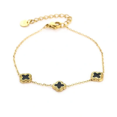 Afbeelding van Bijoutheek Armband (Sieraad) 3 Klavers Black Goud