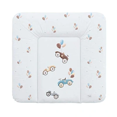 Afbeelding van Ceba Baby® Zachte aankleedkussen, 75 x 72 cm, babyaankleedkussen, voor jongens en meisjes, waterdicht, afwasbaar onderhoudsvriendelijk, Oeko Tex® standaard 100, made in EU, retro auto&#039;s