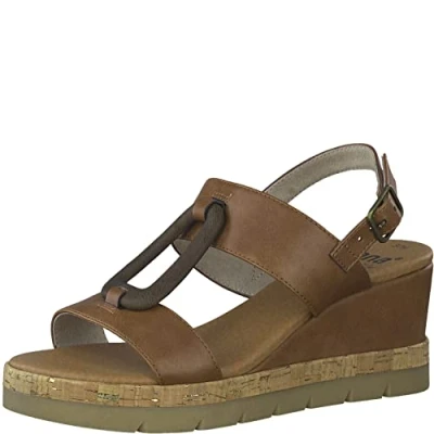 Afbeelding van Jana Sandalen met plateauzool, Dames, Maat: 39, Cognac Hoogwaardig imitatieleer
