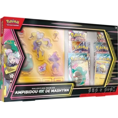 Afbeelding van Pokémon: Premium Ampibidou ex collectie van Mashynn uit het Pokémon JCC (1 glanzende promokaart volledig geïllustreerd, 6 boosters en figuren op acrylvoet)