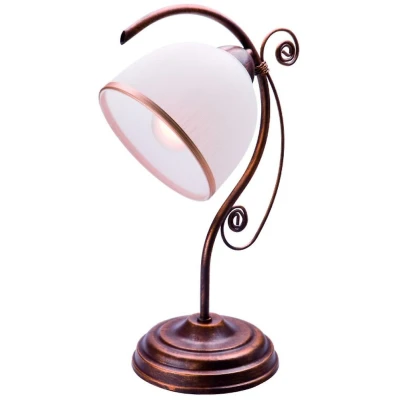 Afbeelding van Lamkur Roma tafellamp, metaal, glas, wit, bruin, hoogte 39 cm