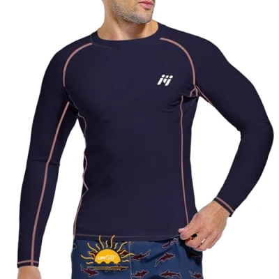 Afbeelding van MEETWEE Rash Guard Vest voor heren, lange mouwen/korte mouwen, uv bescherming, UPF 50+, sneldrogend, zwemmen, surfen, watersport