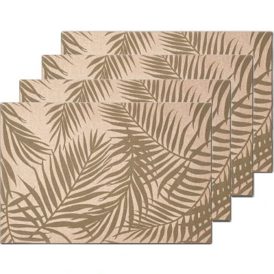 Afbeelding van Zeller Placemats palm print 8x 45 x 30 cm beige/groen linnen