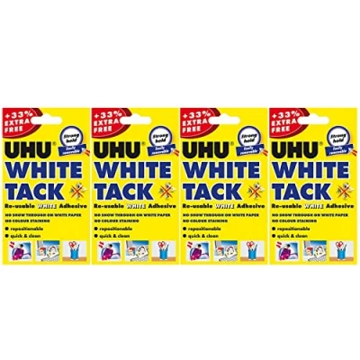 Afbeelding van UHU WHITE TACK Originele HERBRUIKBARE Kleeflijm Multifunctioneel Verplaatst HOME SCHOOL KANTOOR (4 x PAKKEN WITTE TACK)