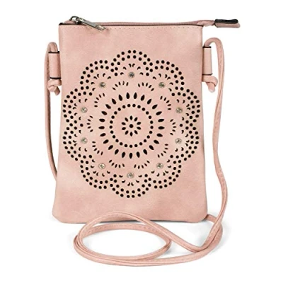 Afbeelding van styleBREAKER Dames Mini Tas Schoudertas met bloemen Lasercut uitgesneden motief en strass steentjes, Schoudertas, Handtas 02012367, Kleur:Oud Roze