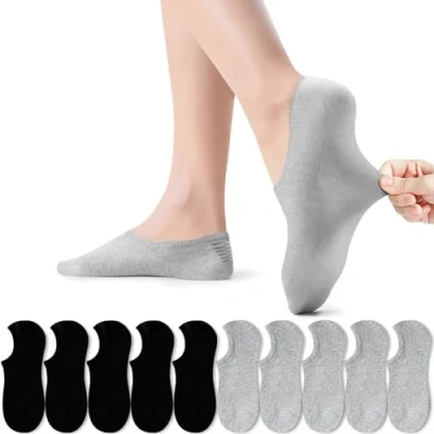 Afbeelding van PAUNEW Sneakersokken, 39 42, sportsokken voor dames, zwart, grijs, 10 paar voetjes, onzichtbaar, No Show, zwart en 5 x + 43 46